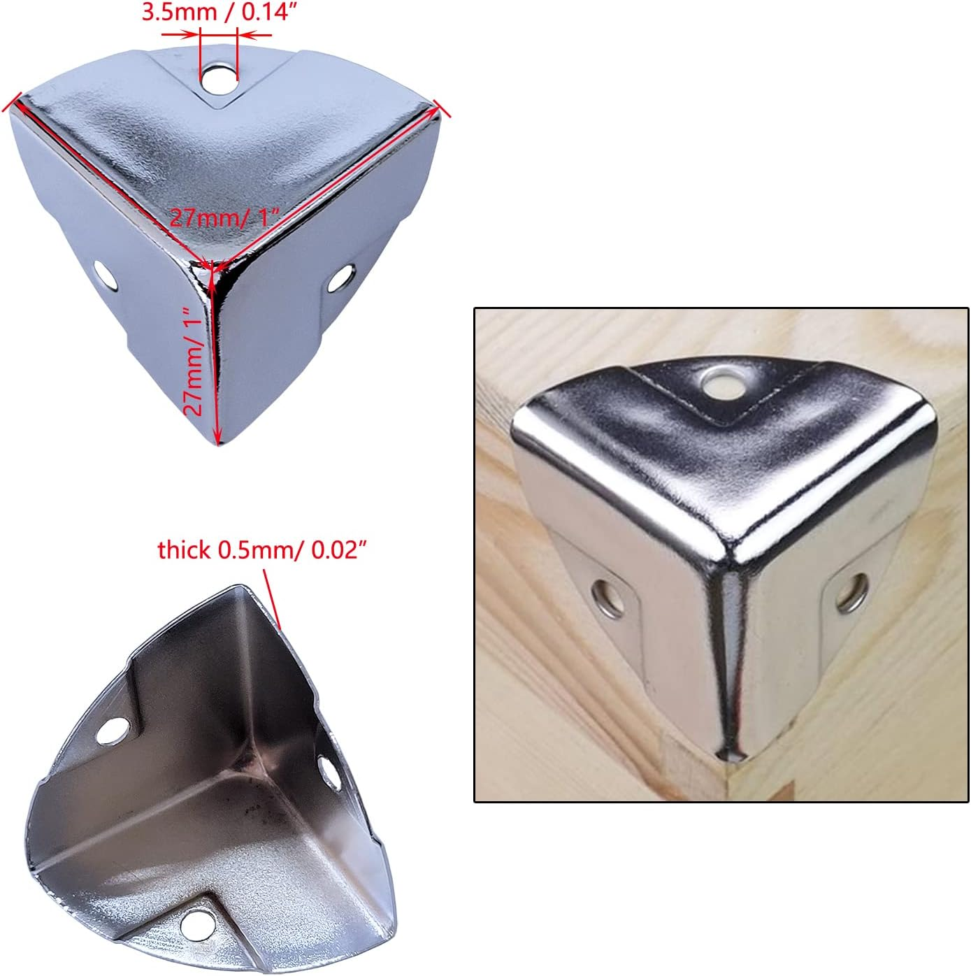 20Pcs Black Corner Brace Decorative Protectors Wrap Angle Edge Guard Cover Brackets 27Mm for Wooden Case Trunk Box Flightcases (1.1"&times;1.1"&times;1.1") image number 3