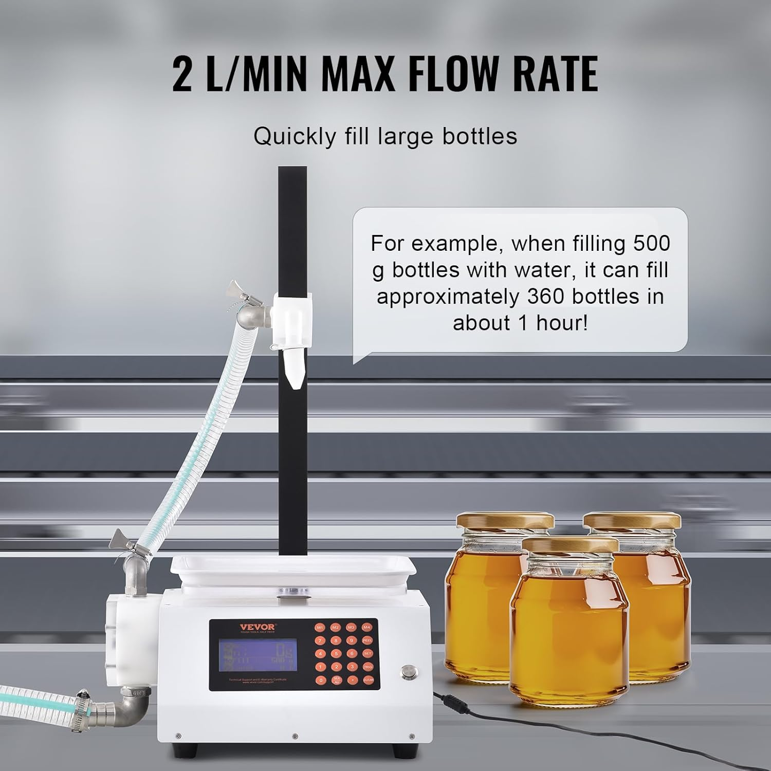 VEVOR Liquid Filling Machine, 50-5000 G Weighing Capacity, Automatic Bottle Filler Machine Bottling Machine Gear Pump Digital Control for Honey, Oil, Wine, Detergent, Viscous Liquids (Single Nozzle) image number 1