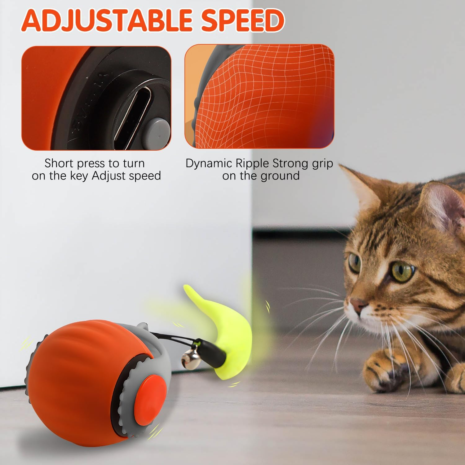 Speedy 3.0 Tail Upgrade Speedy 3.0 Tail Cat Toy,2025 New Turbo Smart Interactive Cat Ball for Indoor,Automatic Moving Smart Toys Withtail Two Speed Adjustment (Blue+Orange, 2PC) image number 4