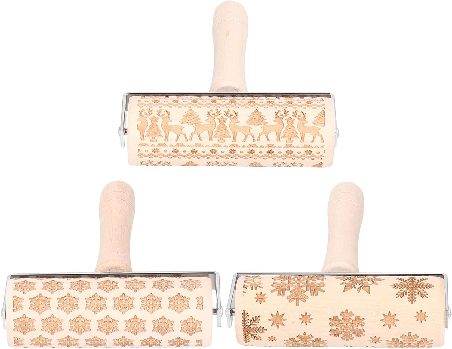 Christmas Wooden Rolling Pin for Baking, Engraved Embossing Rolling Pin Cookie Stamps Roller Grid Cookies Kitchen Decor Tools for Baking Embossed Cookies image number 1