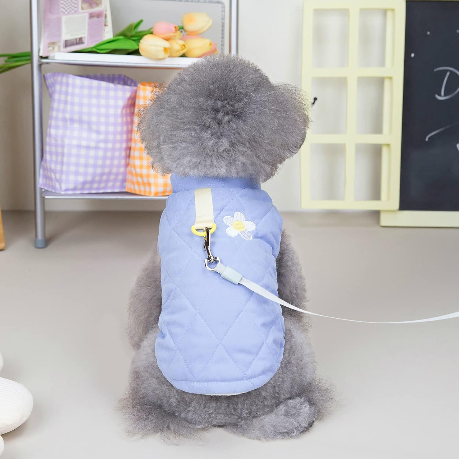 Dog Coat Cold Weather Coat Windproof Jacket Warm Dog Sweater Winter Thick Clothes Thick Vest Flower Tank Top Dog Coat for Small Dog Medium Cat (Blue, S) image number 5