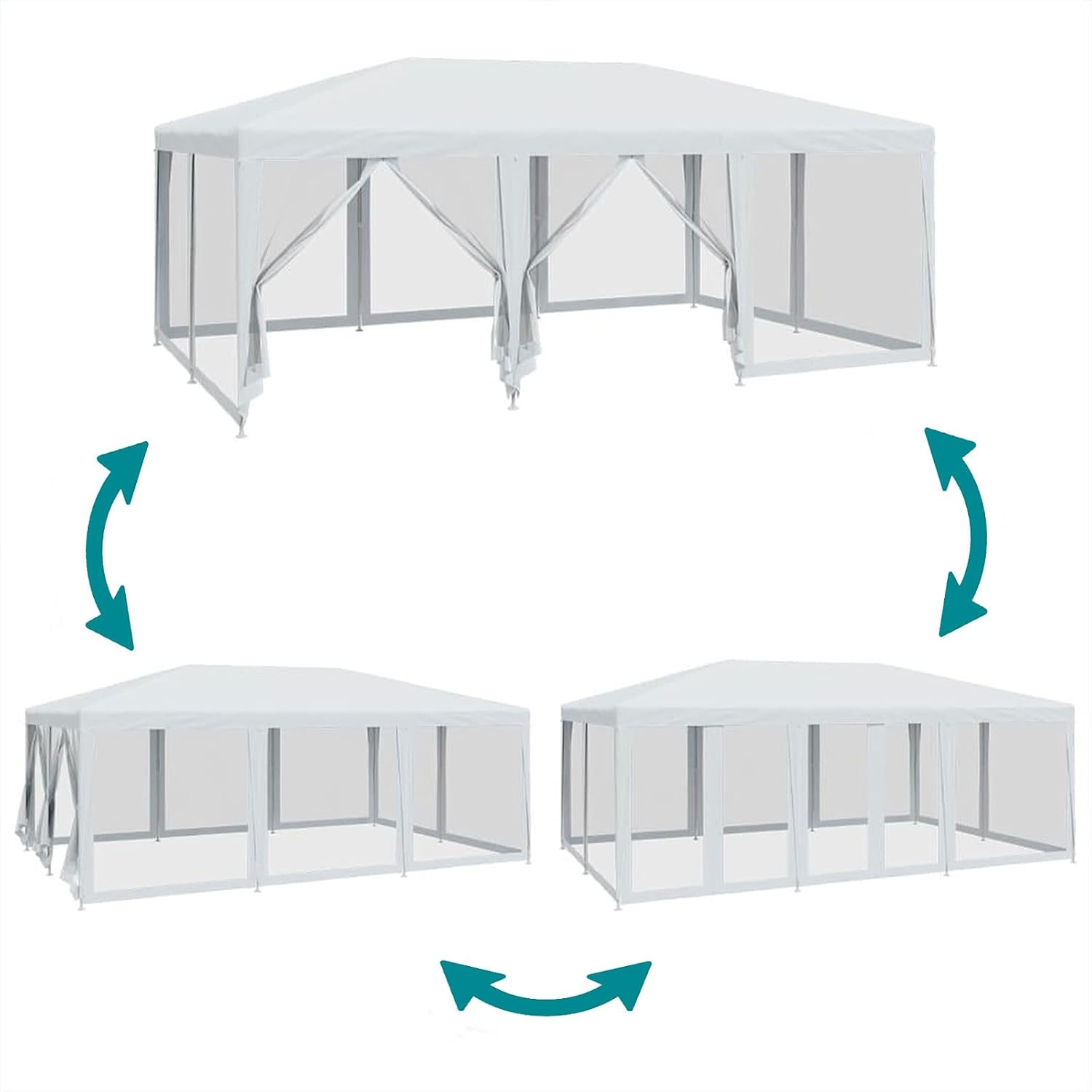 6X4M Marquee Gazebo, Camping Tent Wedding Gazebos Garden Shed 10 Mesh Sidewalls Outdoor Party Canopy Water Resistant and UV Patio Carport Car, White image number 5