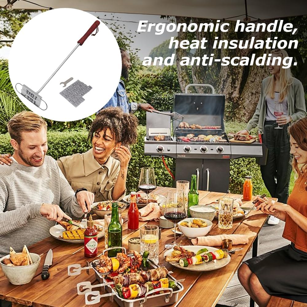 Grilling Iron with English Letters, Aluminum Alloy Steak Ferric, Long Handle Bake Tool, for Outdoor Grilling Steaks, Cakes, Home Gardening image number 4