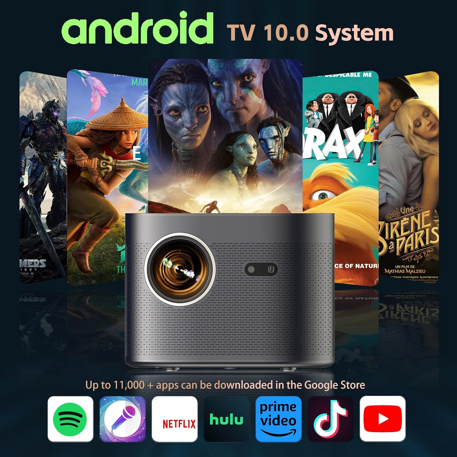 Projector [Android10.0/Latest Upgrade Auto Focus] 4K Projectors with 2.4G/5G Dual Wifi and BT5.3,20000 LUX Native 1080P Full HD Video Projectors,4D/4P Keystone Correction for Homes image number 1