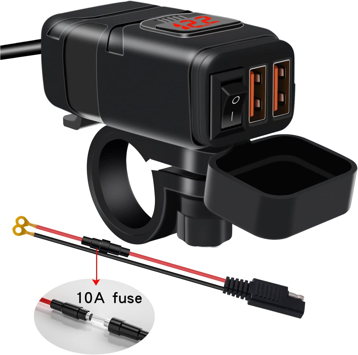 QC 3.0 Quick Charge 12V USB Socket, Motorcycle USB Charger with 6-30V LED Voltmeter, Waterproof Motorbike Phone Charger for Motorbike/Car/Boat/Campervan/Caravan image number 5