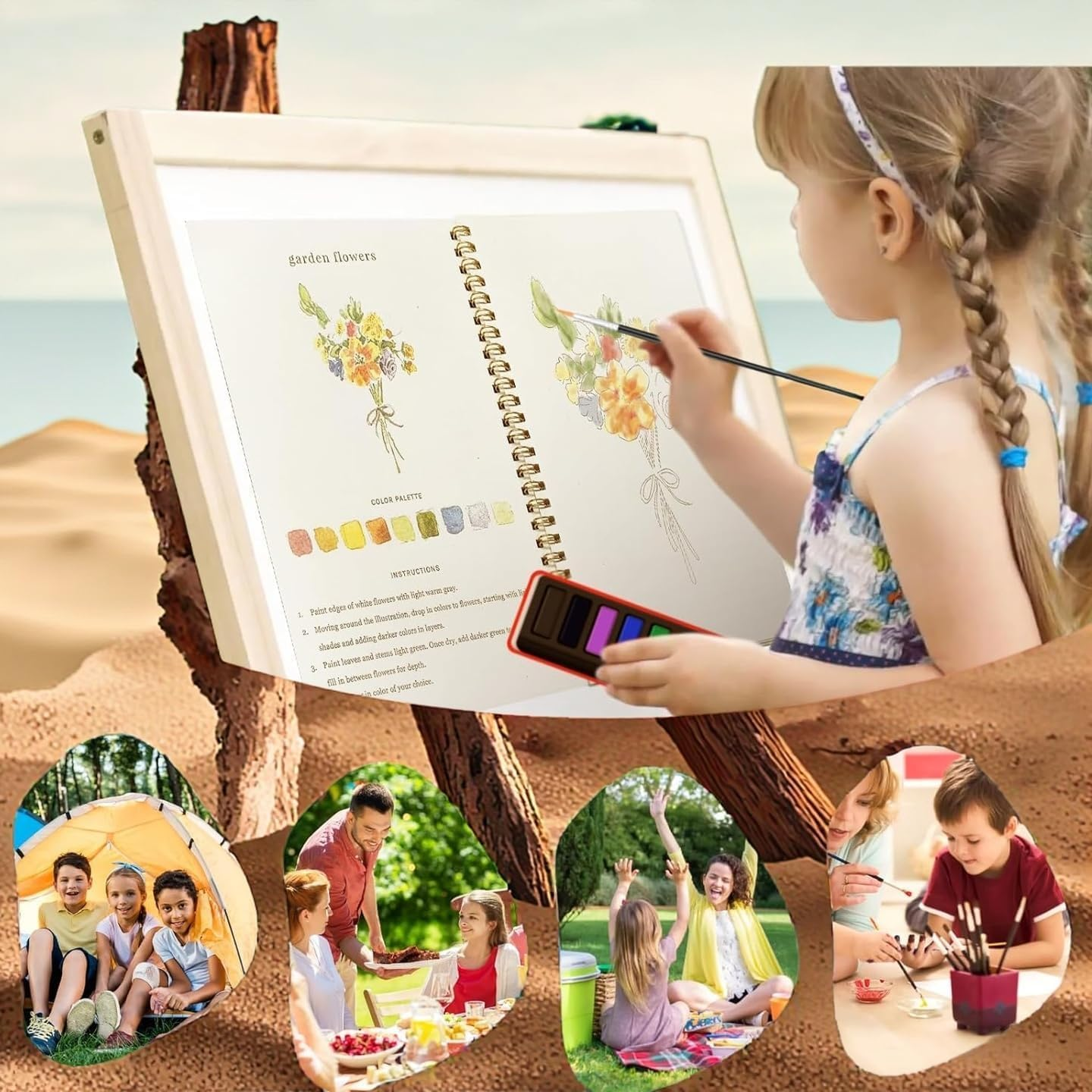 Water Colour Workbook for Adults&Beginners with 12-Color Paint Set and Brush - Premium Water Colour Painting Paper, Art Supplies Kit, Ideal Gift（Bouquets） - Garden image number 6