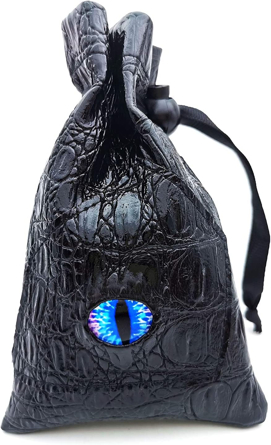 HAOMEJA DND Stuff Role Playing Dice Bag Drawstring Leather DND Dice Bag, Storage Bag Black Blue Eye
