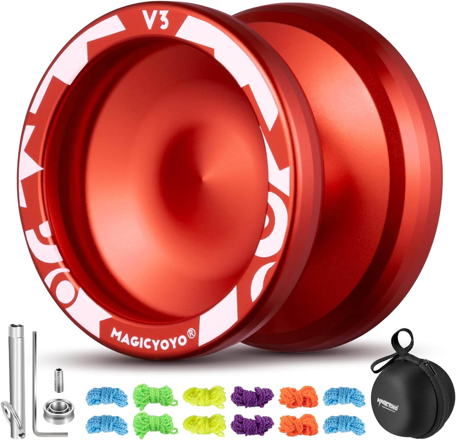 MAGICYOYO V3 Professional Responsive Yoyo for Kids, Alloy for Beginners, Replacement Unresponsive Bearing for Advanced Players + 12 Strings, Bearing Removal, Axle, Case (Red) image number 2