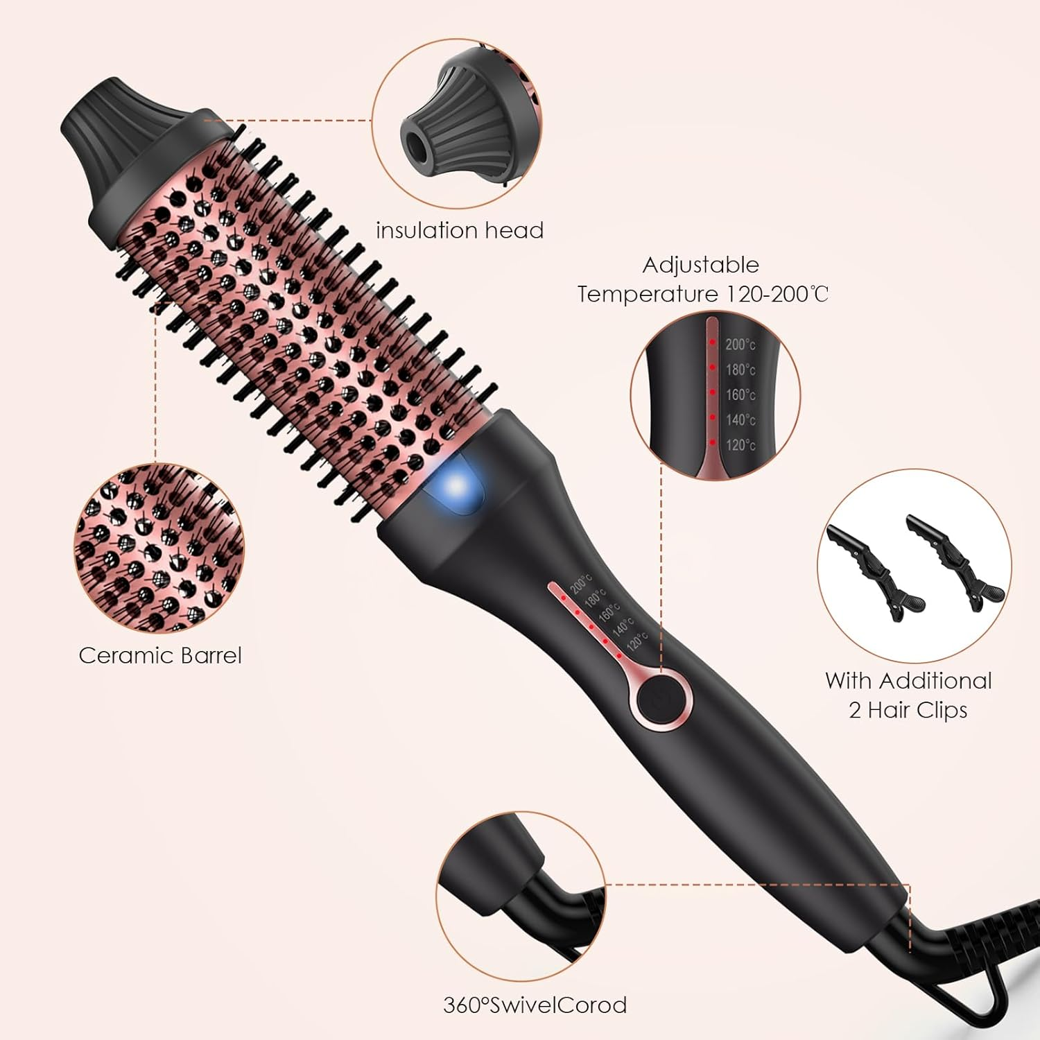 Thermal Brush 3 in 1, Thermal Brush, Thermal Brush 38 Mm Ionic Curling Brush Heats to Create Natural Curls, Increase Hair Volume, round Brush Heat Brush image number 1