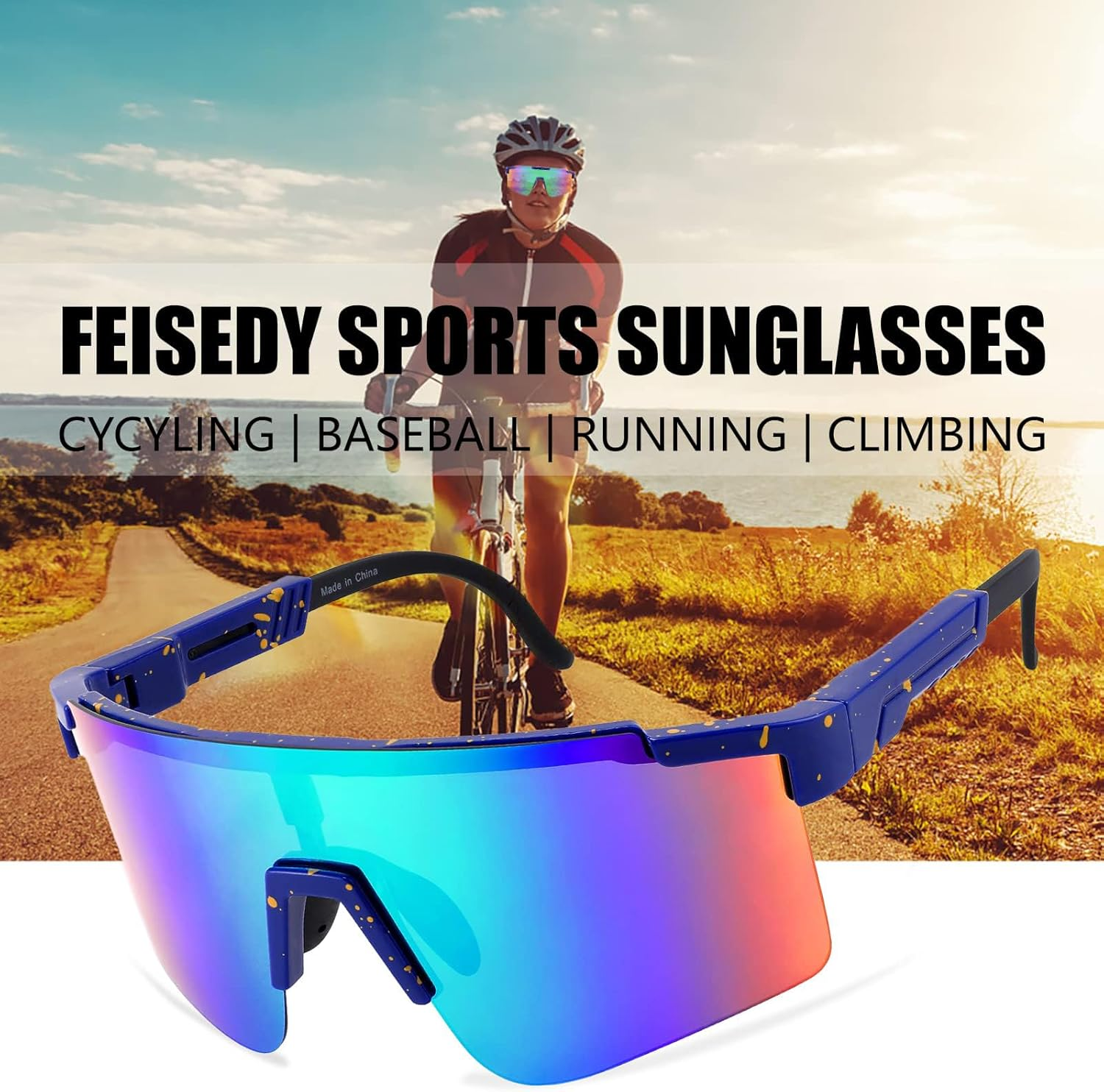 FEISEDY Sports Sunglasses for Women Men, UV400 Protection Outdoor Cycling Running Biking Sports Goggles