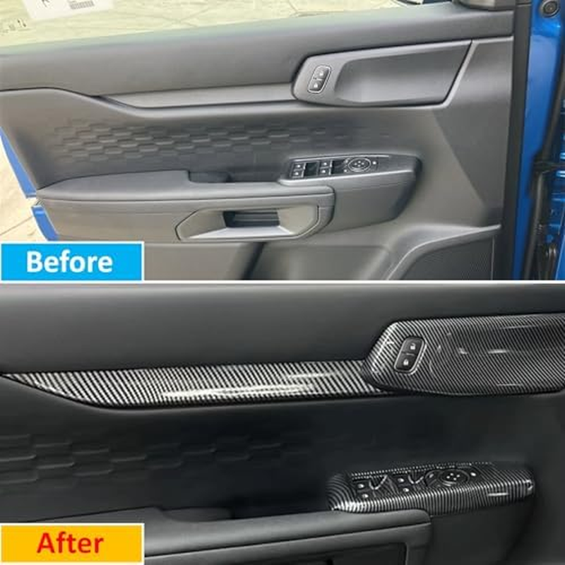 Car Interior Door Panel Trim Cover Car Door Armrest Strip Panel Protective Cover Car Accessories Compatible with Ford Ranger 2022 2023 2024 Carbon Fiber Interior Trim Cover ABS image number 4