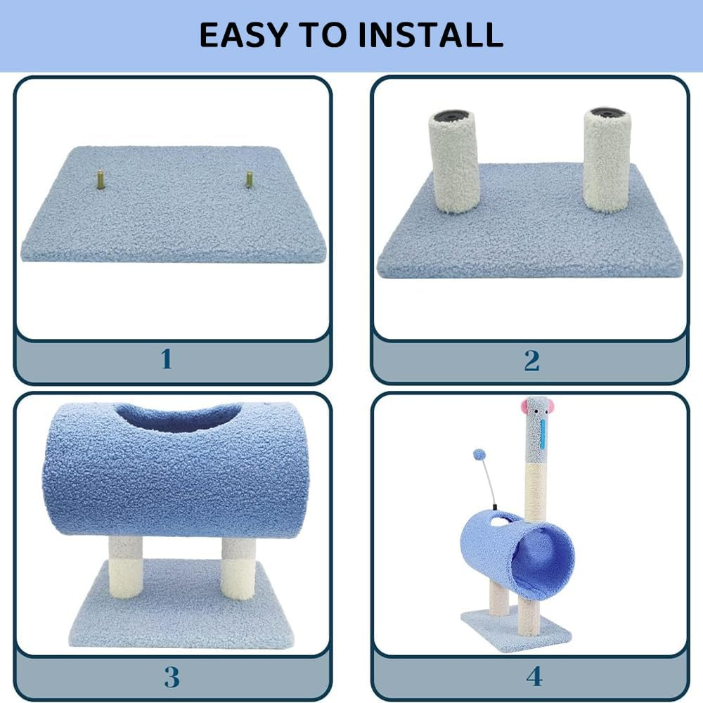 Small Indoor Cat Tree Condo with Sisal Scratching Posts &ndash; Blue Climbing Tower, Hanging Ball, Cozy Bed, Kitty Activity Playhouse for Kittens & Cats image number 4