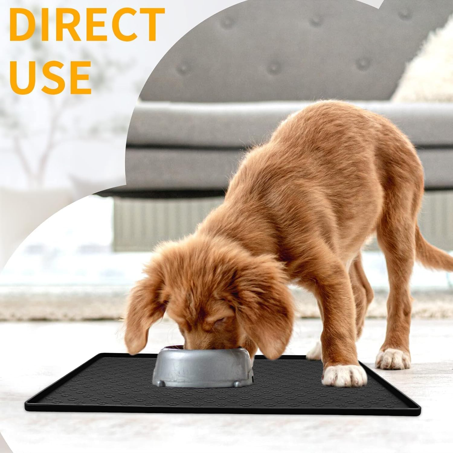 Pet Placemat for Dog and Cat, Mat for Prevent Food and Water Overflow, Suitable for Small, Medium and Big Pet (Black, 48 * 30Cm) image number 2