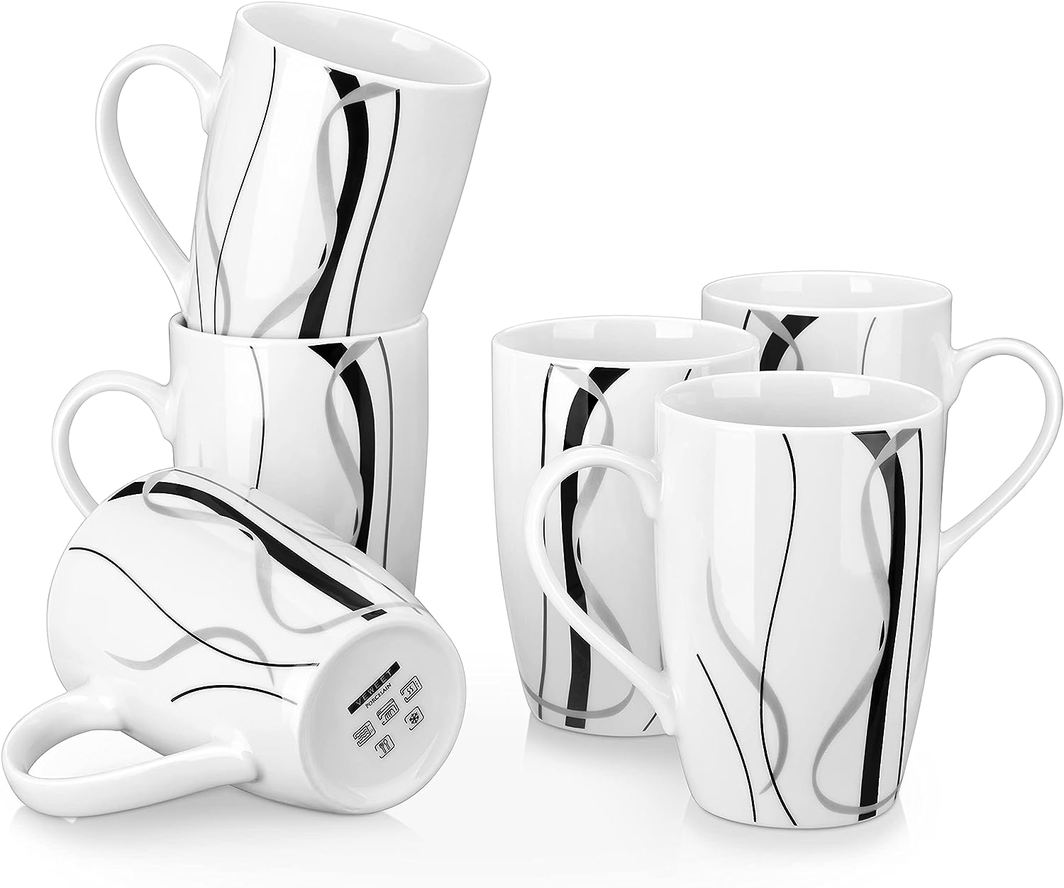 VEWEET Coffee Mugs Set of 6, 16 OZ Large Coffee Cups Set, White Mug Sets Ceramic Mugs Set with Big Handle, Microwave Dishwasher Safe, Series Fiona image number 6