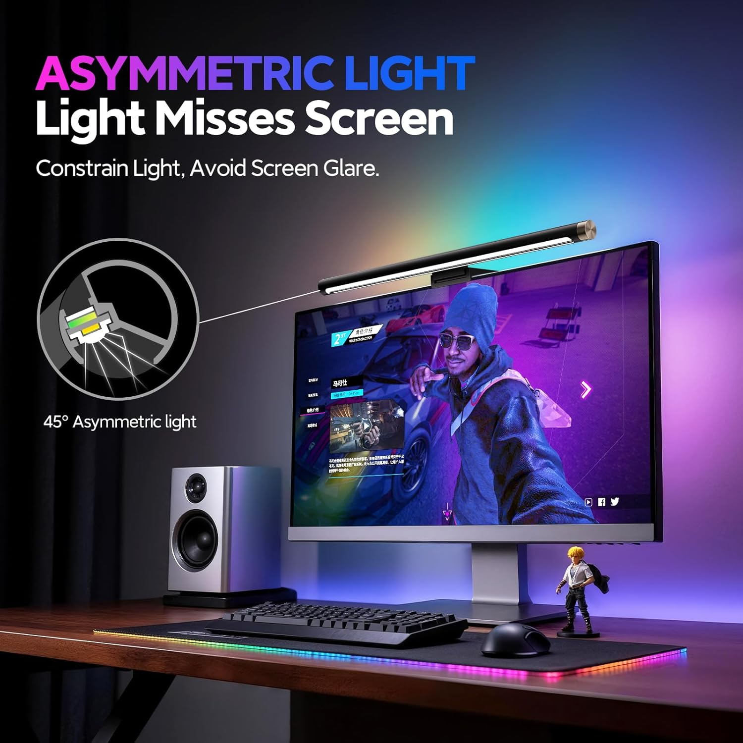 LYMAX RGB Monitor Light Bar, Computer Monitor Light for Eye Care, 4 Modes Backlight Adjustable Color & Brightness with Dimming Memory, 17.7'' USB Reading Lamp, No Glare, Space Saving for All Monitor image number 1