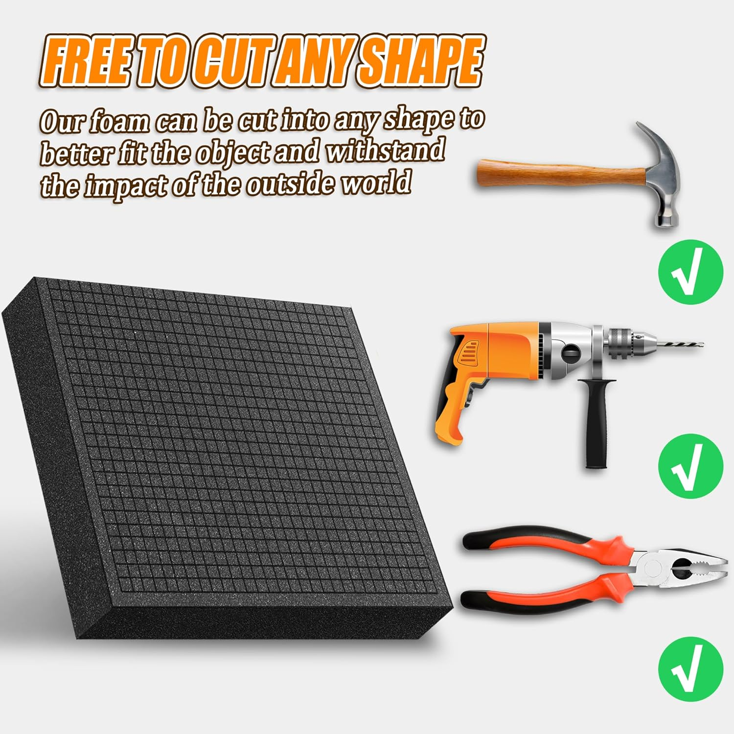 Pick Apart Foam Insert - 3 PCS and Pads - 3 PCS Pluck Pre Cubed Insert Pre Separated Cube Sheet with Bottom for Interlocking Cases Tool Box Board Storage Drawer Pad - 12In*12In image number 6