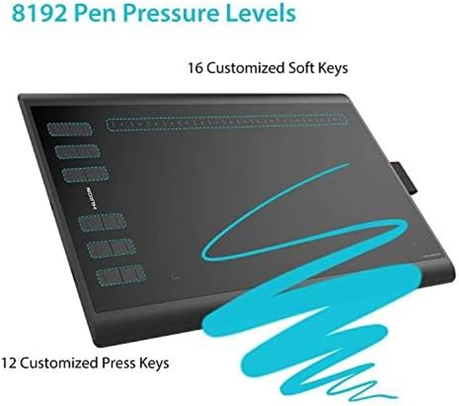 HUION Inspiroy H1060P Graphics Drawing Tablet 10 X 6.25 Inch with 8192 Pressure Sensitivity Battery-Free Stylus and 12 Customized Hot Keys, Digital Art Tablet for Mac, Windows PC and Android image number 4