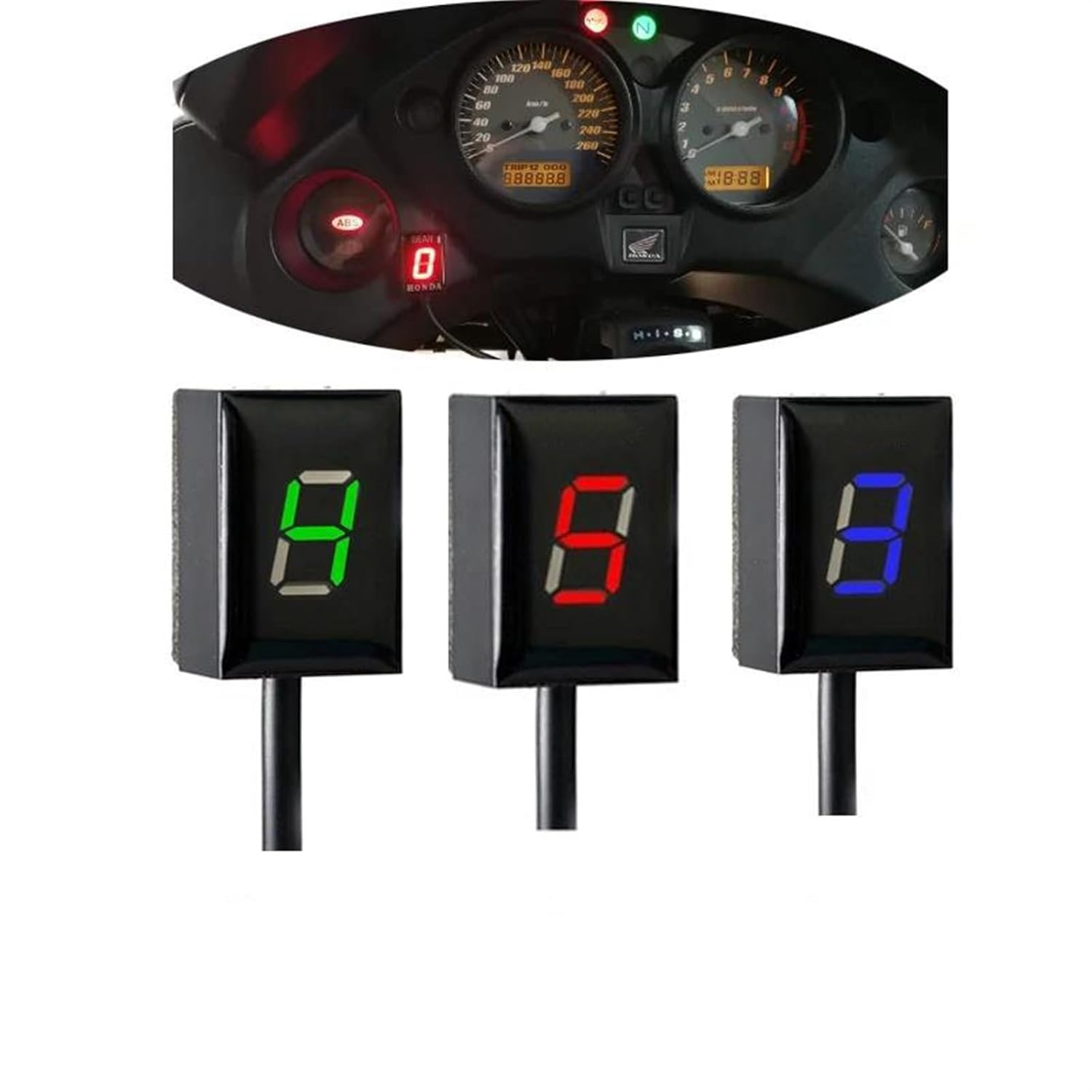 Motorcycle Instrument Motorcycle Gear Indicator Waterproof for Cbr600Rr Cbr1000Rr Cbr400Rr Cb500F/X CMX300 CMX500 CRF250 Gear Display(Red)