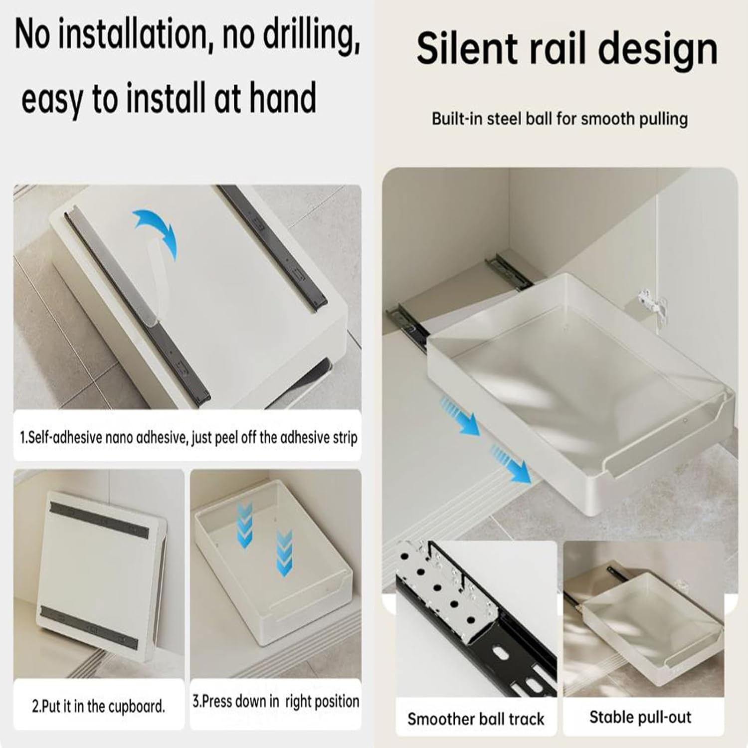 Pull Out Organisers Expandable Pull Out Cabinet Organizer, Slide Out Cabinet Organizer Drawer Storage for Kitchen, Living Room, Home (Size : 43 * 25 * 7Cm), Stainless Steel image number 2