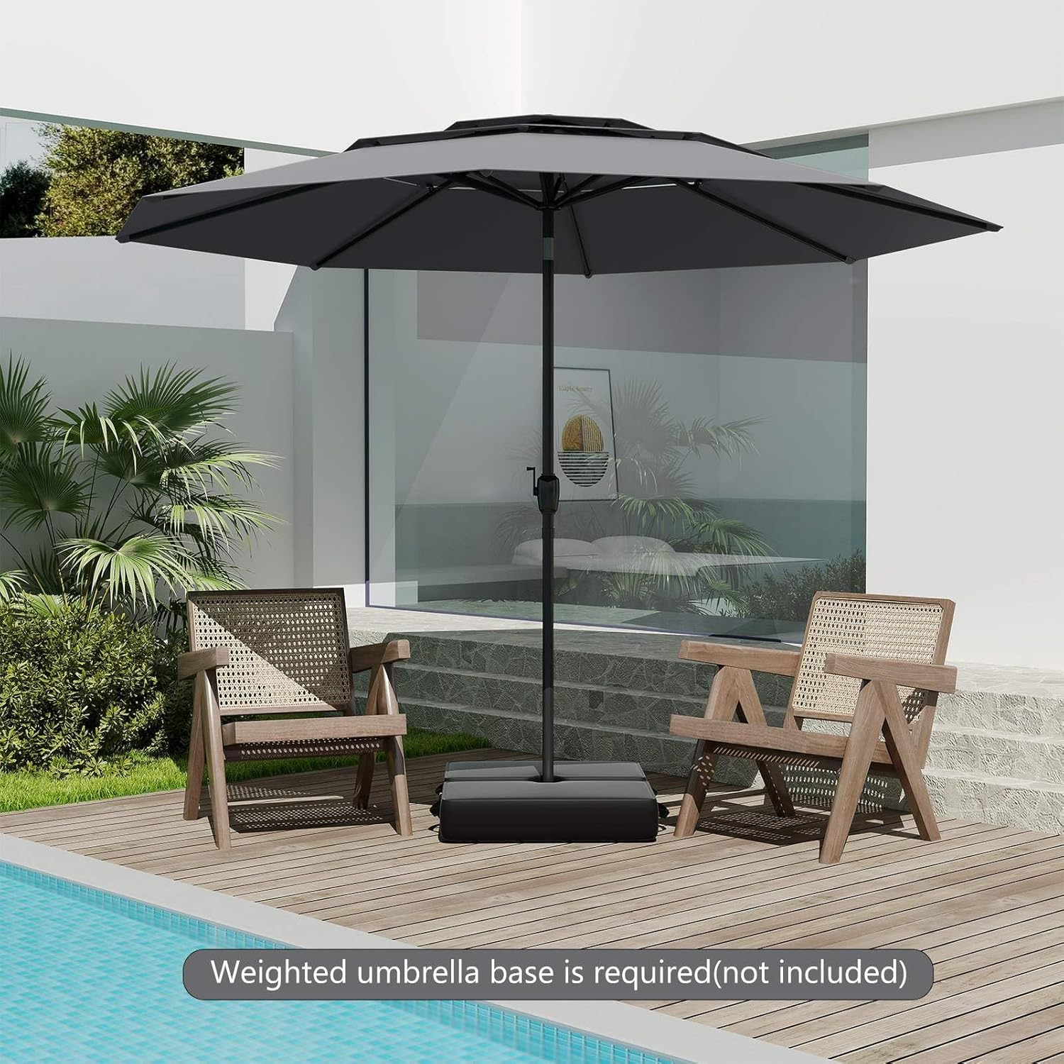 Costway 3 M 3-Tier Vented Patio Umbrella, Large Market Table Umbrella W/Push Button Tilt, Crank Handle, 8 Sturdy Ribs, Outdoor Heavy Duty Sun Shade for Backyard, Garden, Beach, Poolside image number 5