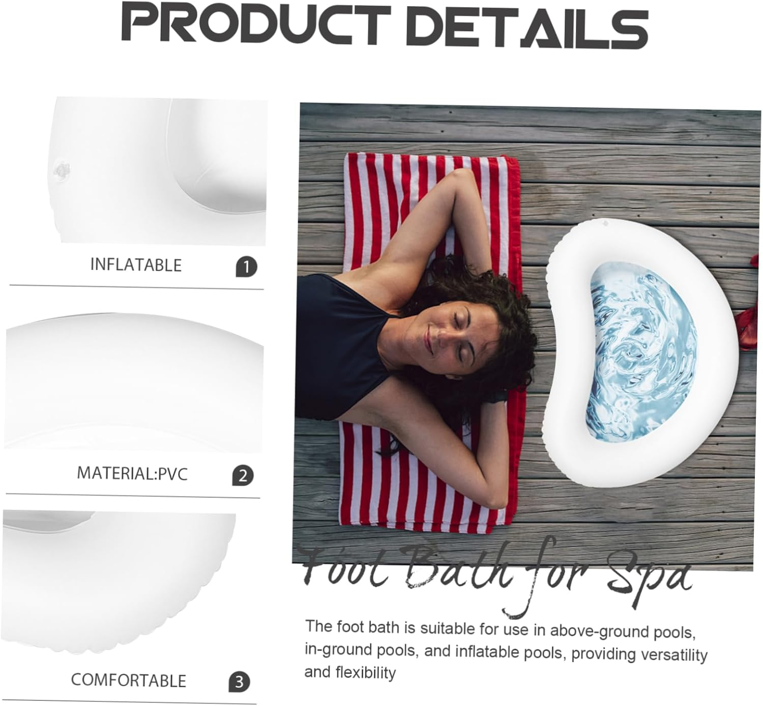 Inflatable Foot Bath Tub Portable Pool Foot Bath for Spa Camping Pattern - Blue image number 6