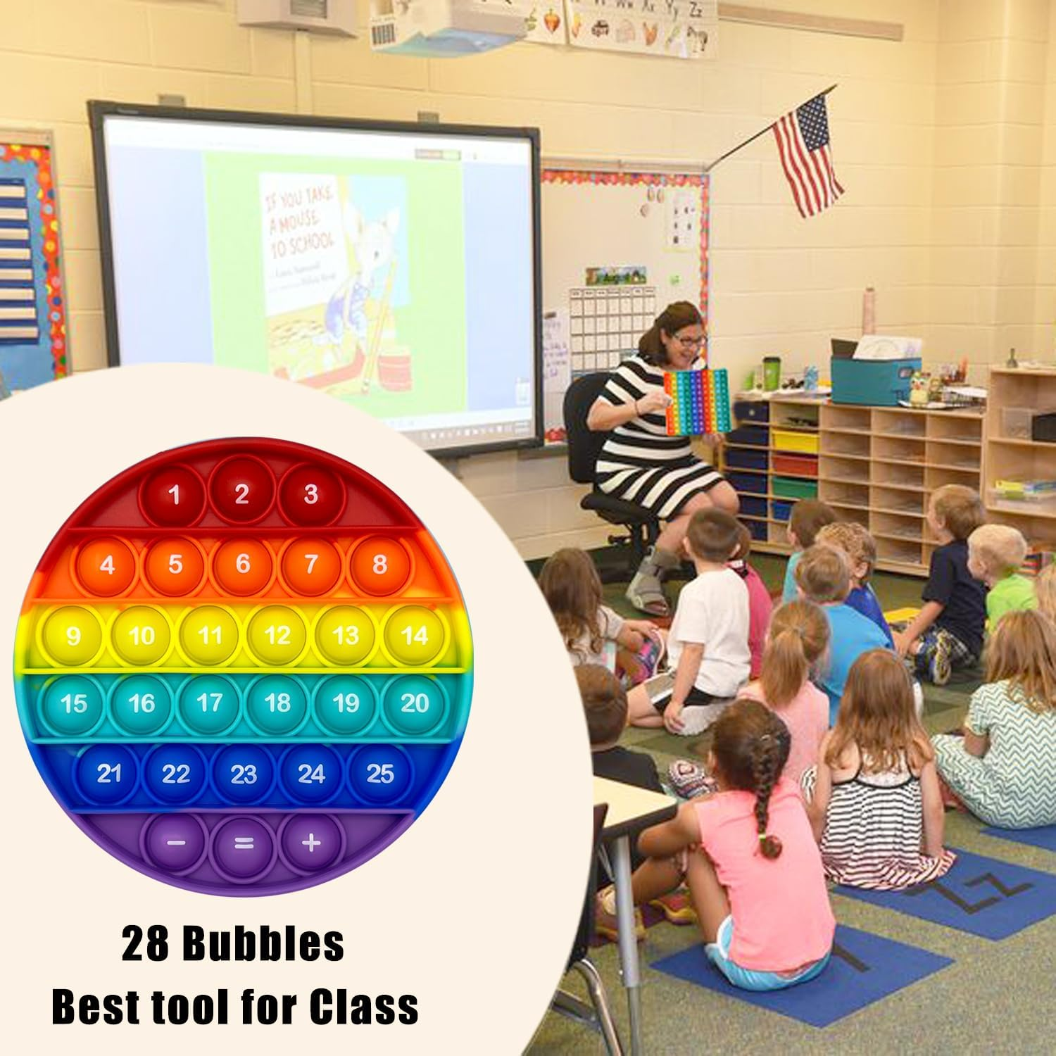 Rainbow Circle Shaped Pop Bubble Fidget Toy with Letters and Numbers, Xmas Gift Sensory Toy with Alphabets Kids Birthday Party Classroom Prize Stress Reliever image number 5