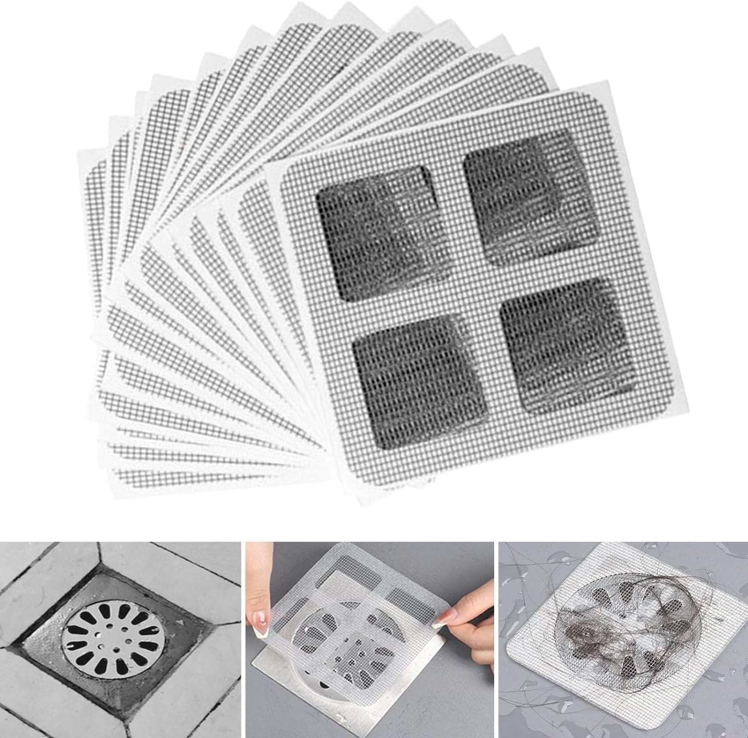 100Pcs Drain Stickers,3.94 Inch Square Shower and Bathtub Drain Hair Catchers, Ideal for Kitchen, Bathroom, and Screen Window Drains image number 6