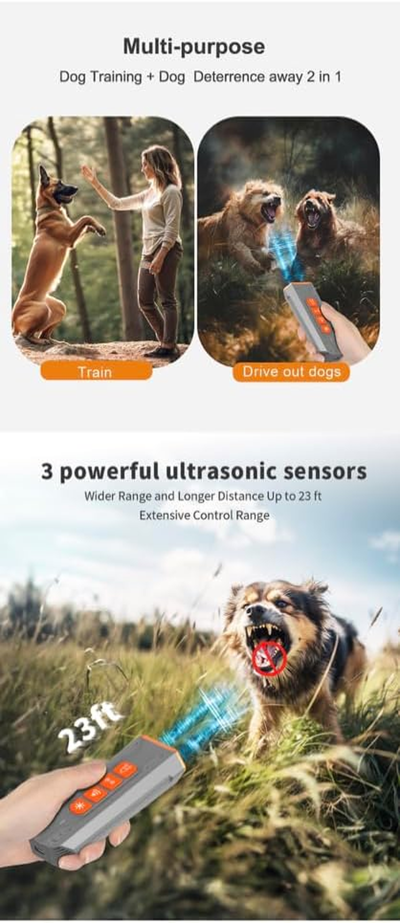 Dog Bark Deterrent Device - 2-In-1 Ultrasonic Dog Trainer with 2 Frequency Modes, 23Ft Range, LED Flashlight, Rechargeable Handheld Pet Training Tool for Bark Control & Behavior Training image number 6