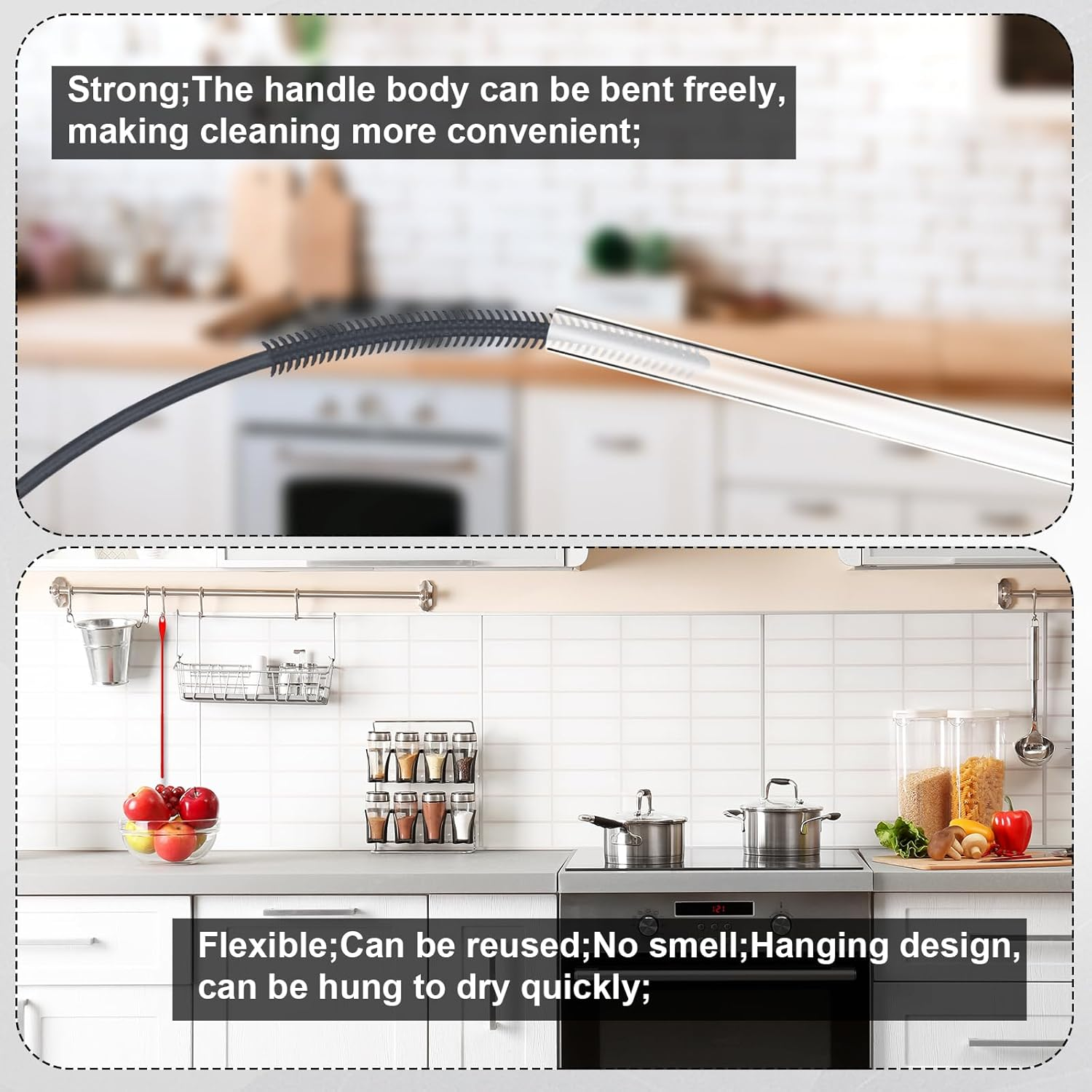 3Pcs Straw Cleaner and Bottle Brush Set, Silicone BPA Free Reusable Bottle Washing Accessories for Cans Tumblers (Grey) image number 2