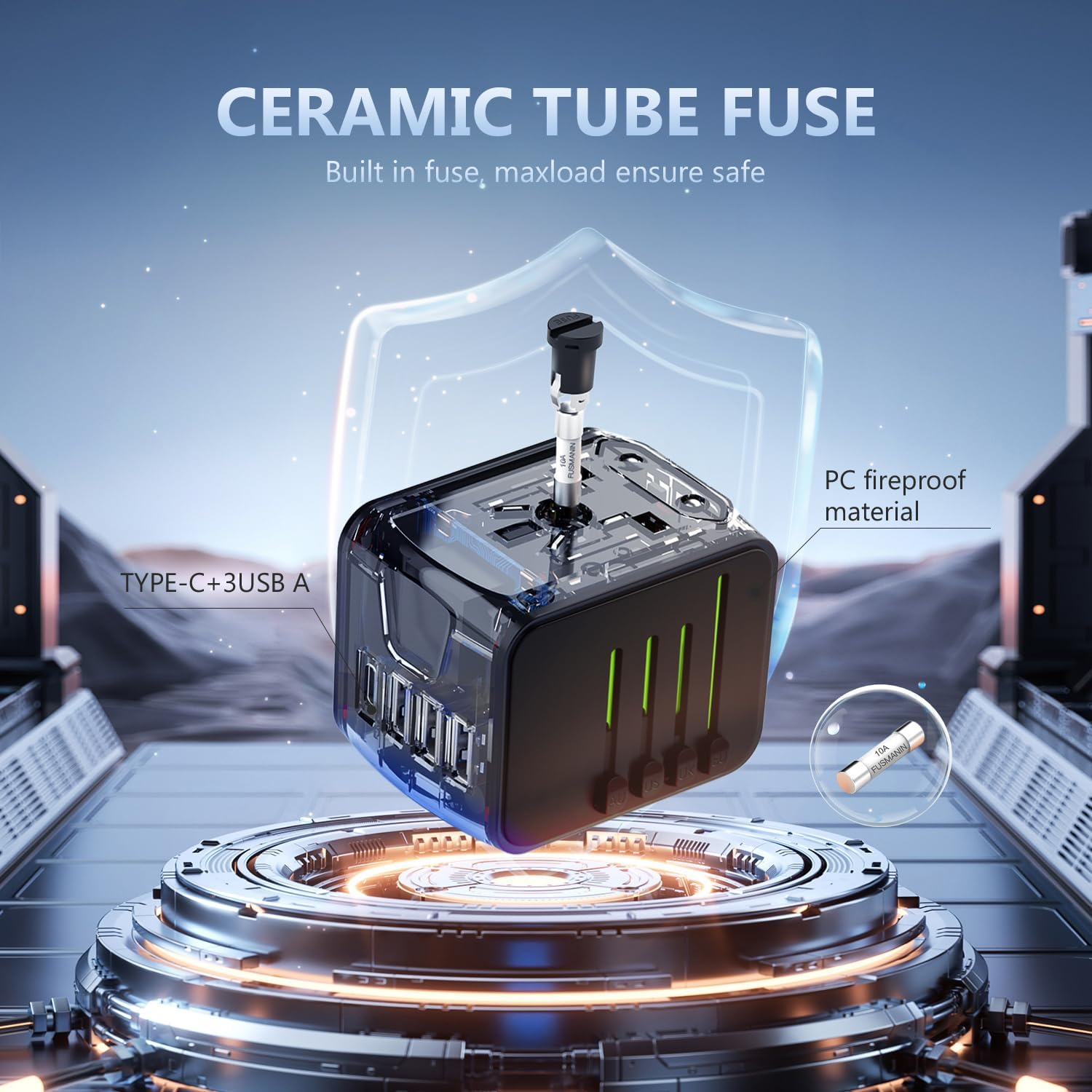 Travel Adapter, Universal International Power Adapter with 3USB Port and Type-C International Wall Charger Worldwide AC Power Plug for Multi-Nation Travel UK, EU, AU over 200 Countries (Green) image number 5