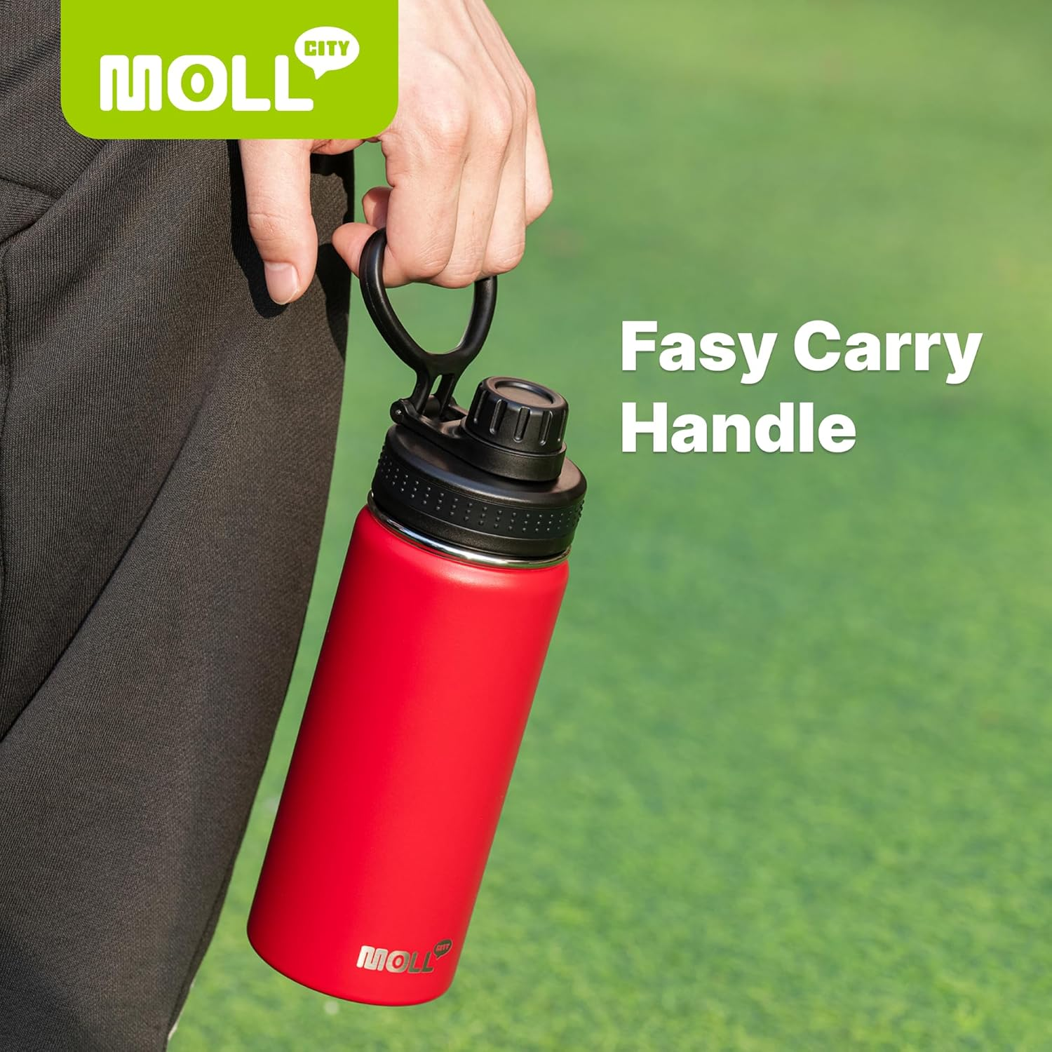 Kids Water Bottle 12 Oz Stainless Steel Insulated Water Bottle Wide Mouth with Leakproof Spout Lid-Sports Flask for Girl and Boy (Canyon Red-Black) image number 5