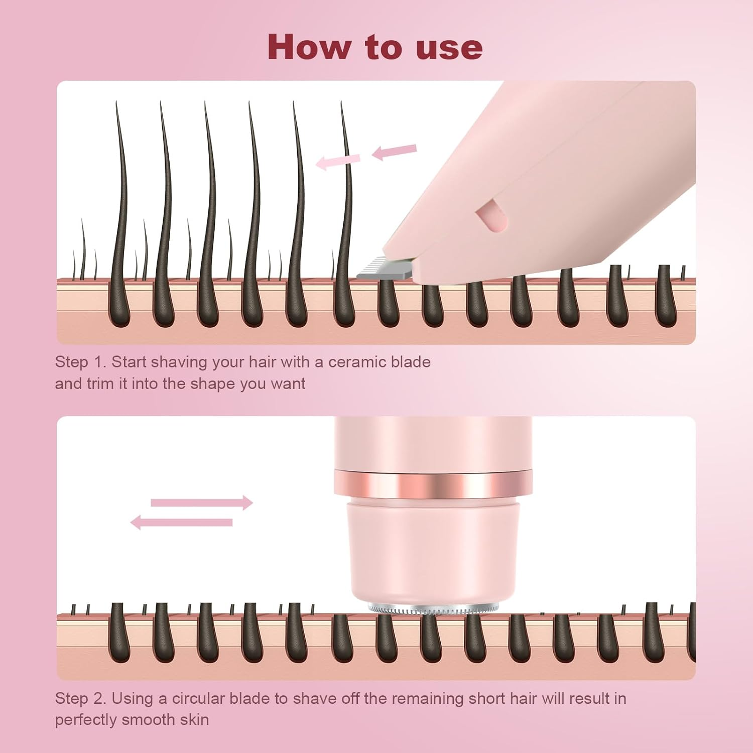 2 in 1 Women Electric Shaver Dual Head Bikini Trimmer for Women IPX7 Waterproof Wet & Dry Use Body Hair Trimmer and Facial Hair Remover for Bikini Underarm Leg Arm Body Face image number 6