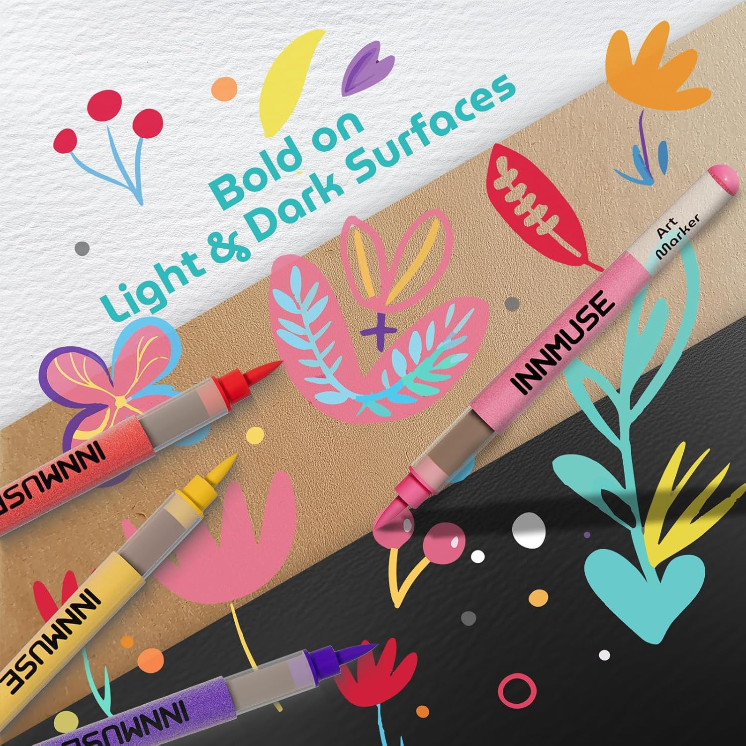 12-Color Acrylic Paint Markers with Brush Tip, Fabric Paint Markers for Clothes, Acrylic Pens for Rock, Canvas, Wood & DIY Crafts, Art & Craft Supplies Kit image number 5