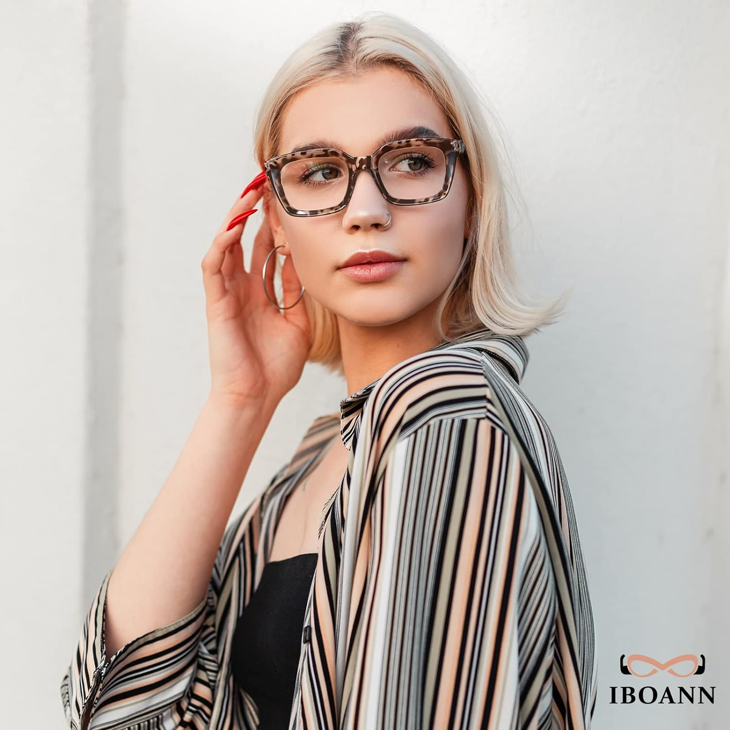 IBOANN Blue Light Glasses Women Men 3 Pack anti Eye Strain Computer Gaming Eyeglasses - Fashion Oversized Square Frame image number 3