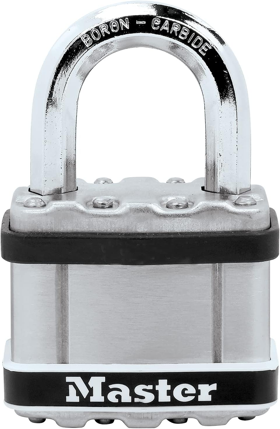 Master Lock Excell Heavy Duty Padlock with Key and 38Mm Long Shackle - Stainless Steel Laminated Body - 44 Mm Size Lock for Storage Locker, Fence Lock and Gate Lock image number 4
