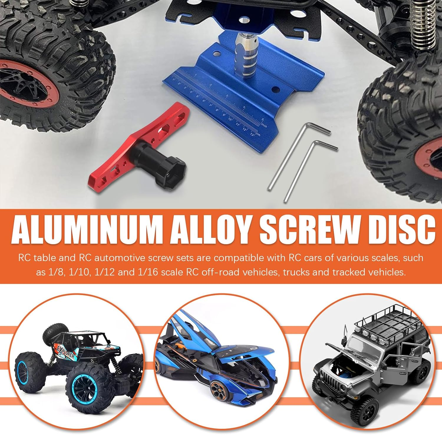 Tanstic 245Pcs Aluminum Alloy RC Car Repair Work Stand with RC Screws Kit, 360 Degree Rotation Lift/Lower RC Car Work Stand Repair Workstation for 1/8 1/10 1/12 Scale RC Cars Trucks image number 4