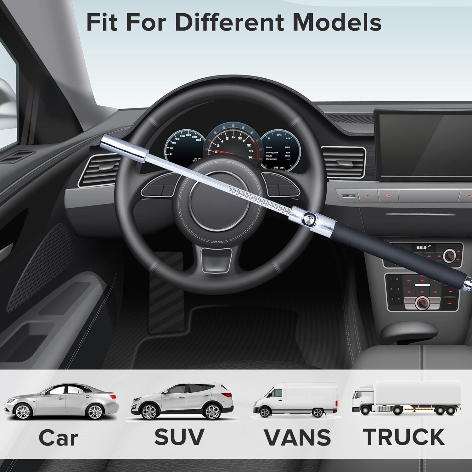 Anti Theft Steering Wheel Lock, Retractable Wheel Locks, Universal Adjustable Car Theft Prevention Device with 3 Keys and Safety Hammer Fit for All Type of Cars image number 6