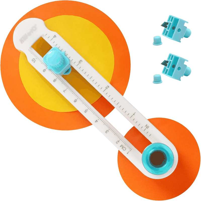 Kw-Trio Circe Cutter for Paper Crafting Circular Cutter Tool Rotary Compass Circle Cutter Adjustable Cutting Diameter Ranges from 3/4 in to 8 in (Cyan & White, Mini)