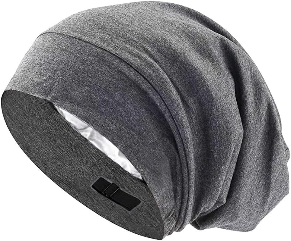 Mulberry Silk Bonnet for Women, Natural Silk Satin Lined Sleep Cap, Double-Layered Breathable Night Cap, Adjustable Silk Bonnet Hat for Curly Hair Braids, Hair Cap with Elastic Band (PET, GRY) image number 2
