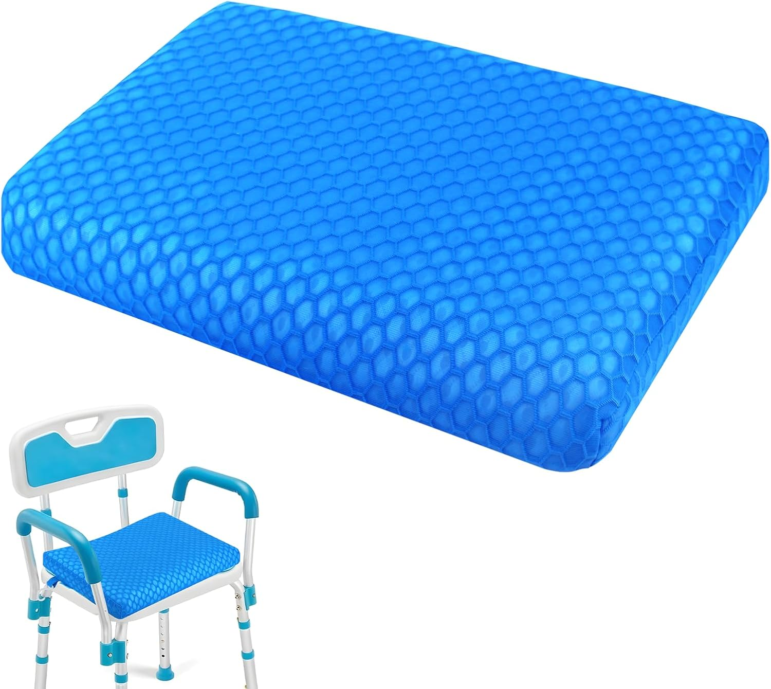 Anycosy Shower Seat Cushion Waterproof Sauna Seat Cushion Bathtub Cushion for Sauna,Slip-Resistant 3D Foam Mesh Bathtub Chair Pad with Hook,Quick Drying Shower Seat Mat for Elderly (Blue, Medium) image number 5