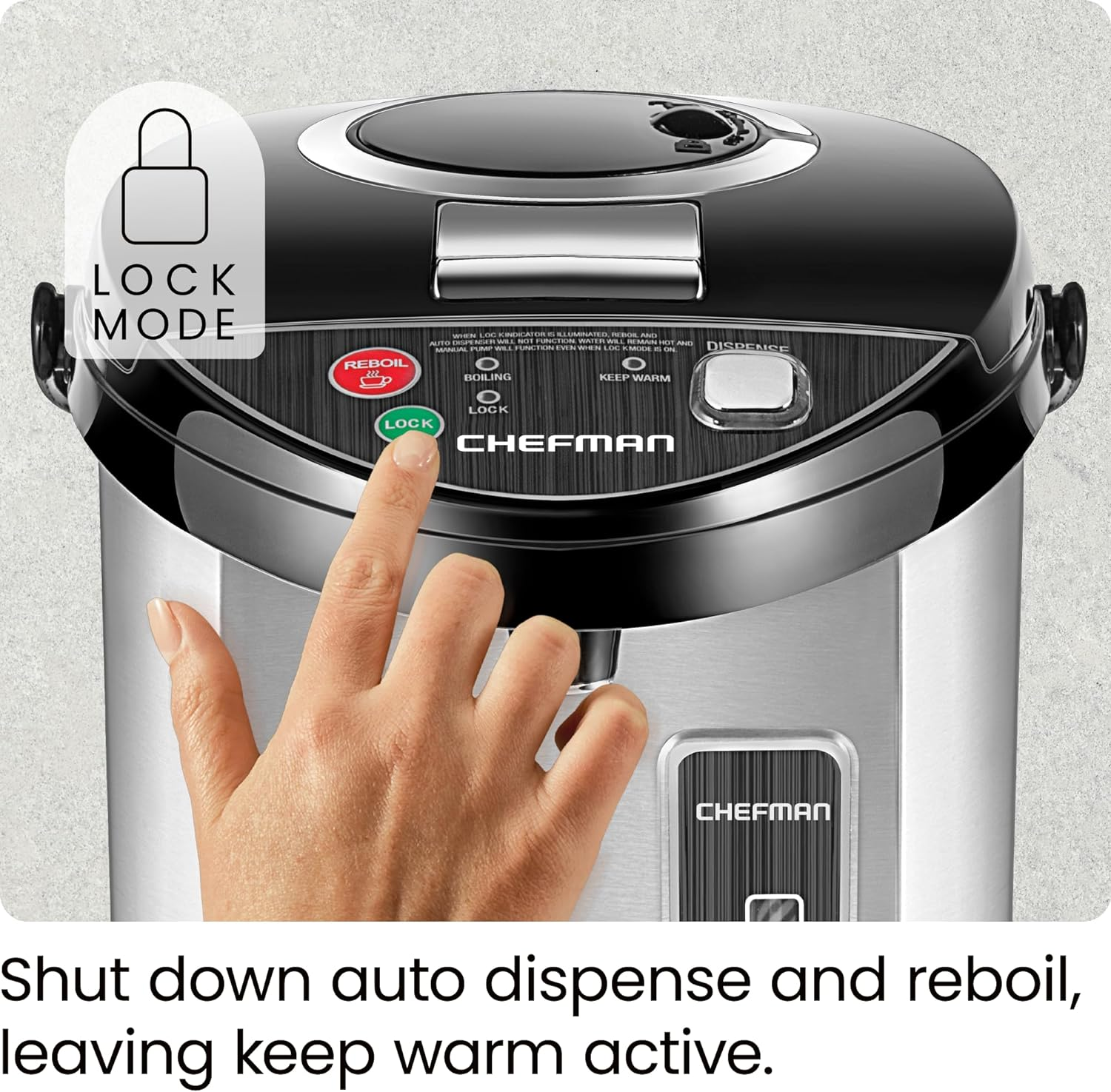Chefman 5.3L Electric Hot Water Dispenser Urn W/Auto & Manual Dispense Buttons, 1700W, Safety Lock, Instant Heating, Auto-Shutoff/Boil Dry Protection, Insulated Stainless Steel - for Home & Office image number 1