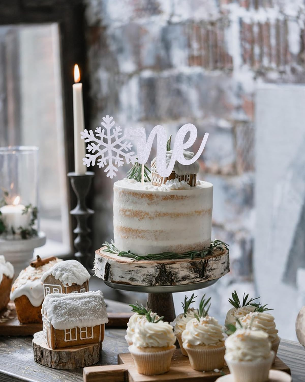 Snowflake One Cake Topper - Silver Glittery First Birthday Cake Topper, Winter Onederland Theme Baby'S 1St Birthday Party Cake Decorations Supplies image number 4