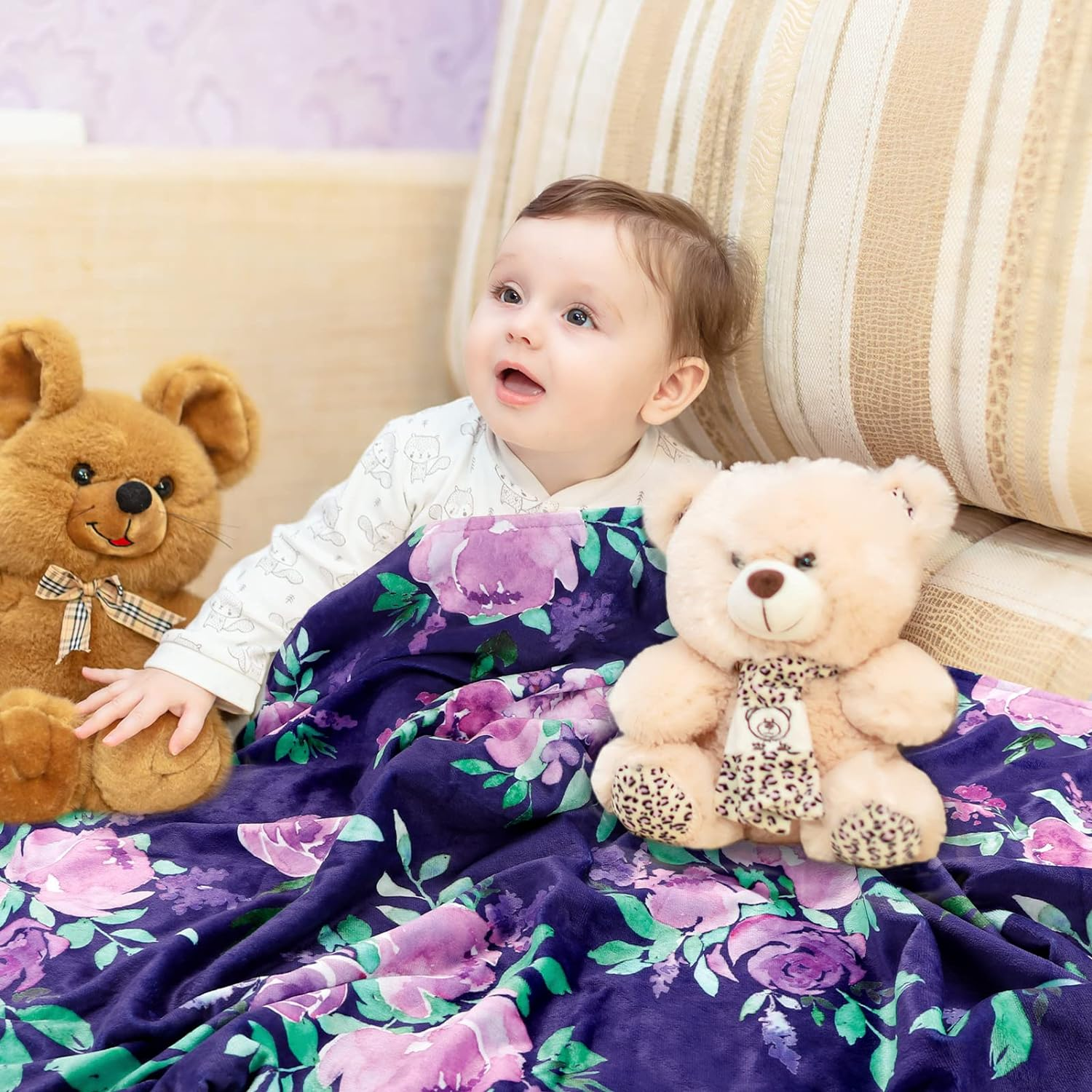 TANOFAR Baby Blanket for Girls Purple Floral Minky Blanket Super Soft Toddler Receiving Blanket with Dotted Backing 30 X 40 Inch image number 6