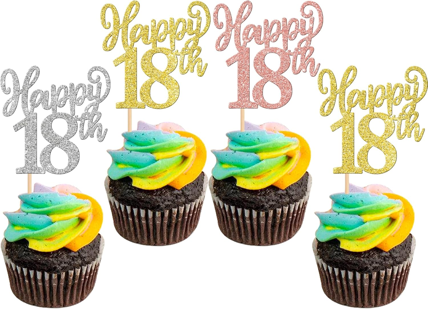 24 Pack Happy 16Th Cupcake Toppers Glitter Sixteen Cheers to 16 Years Number 16 Birthday Cupcake Picks for Happy 16Th Birthday Anniversary Party Cake Decorations Colorful