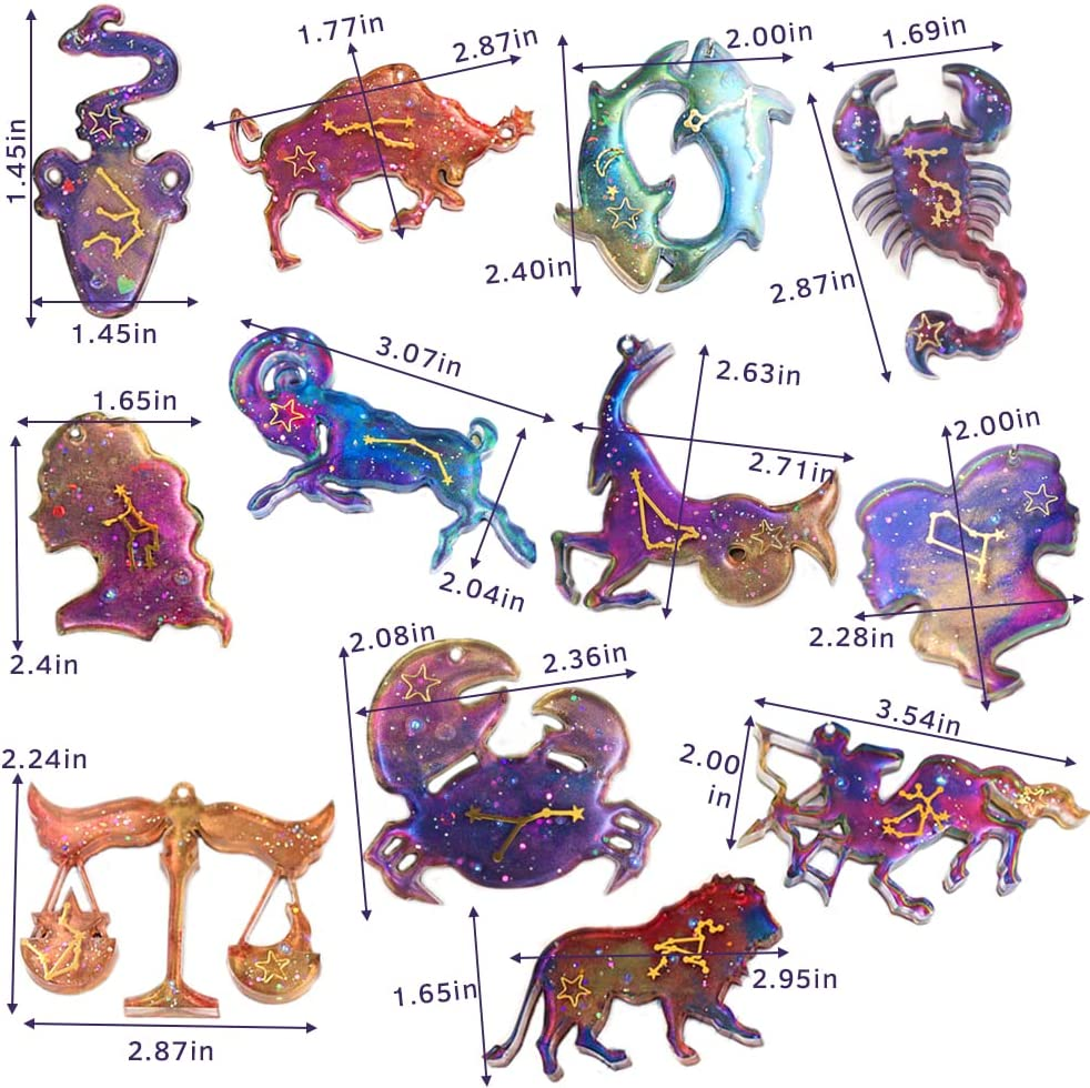 Zodiac Resin Molds, 12 Constellation Animals Keychain Silicone Mold, Unique Epoxy Resin Casting Molds, Pendant Mold for DIY Jewelry Pendant Earrings Necklace Art Crafts Keychain Halloween Decor - Butterfly image number 3