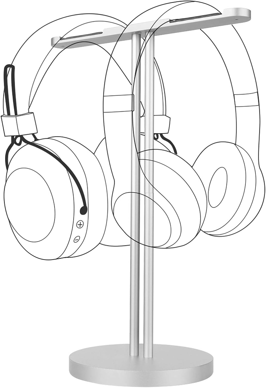 Geekria Aluminum Alloy Dual Headphones Stand for Over-Ear | On-Ear Headphones, Gaming Headset Holder, Desk Display Hanger with Solid Heavy Base, Compatible with Bose QC45, QC35 (Silver) image number 6
