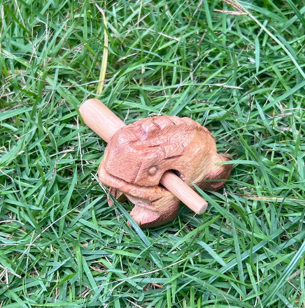 Natural Color Guiro Percussion Instrument Wooden Frog, Musical Home Decor Handcrafted Decoration 2.3-2.75 Inch image number 3