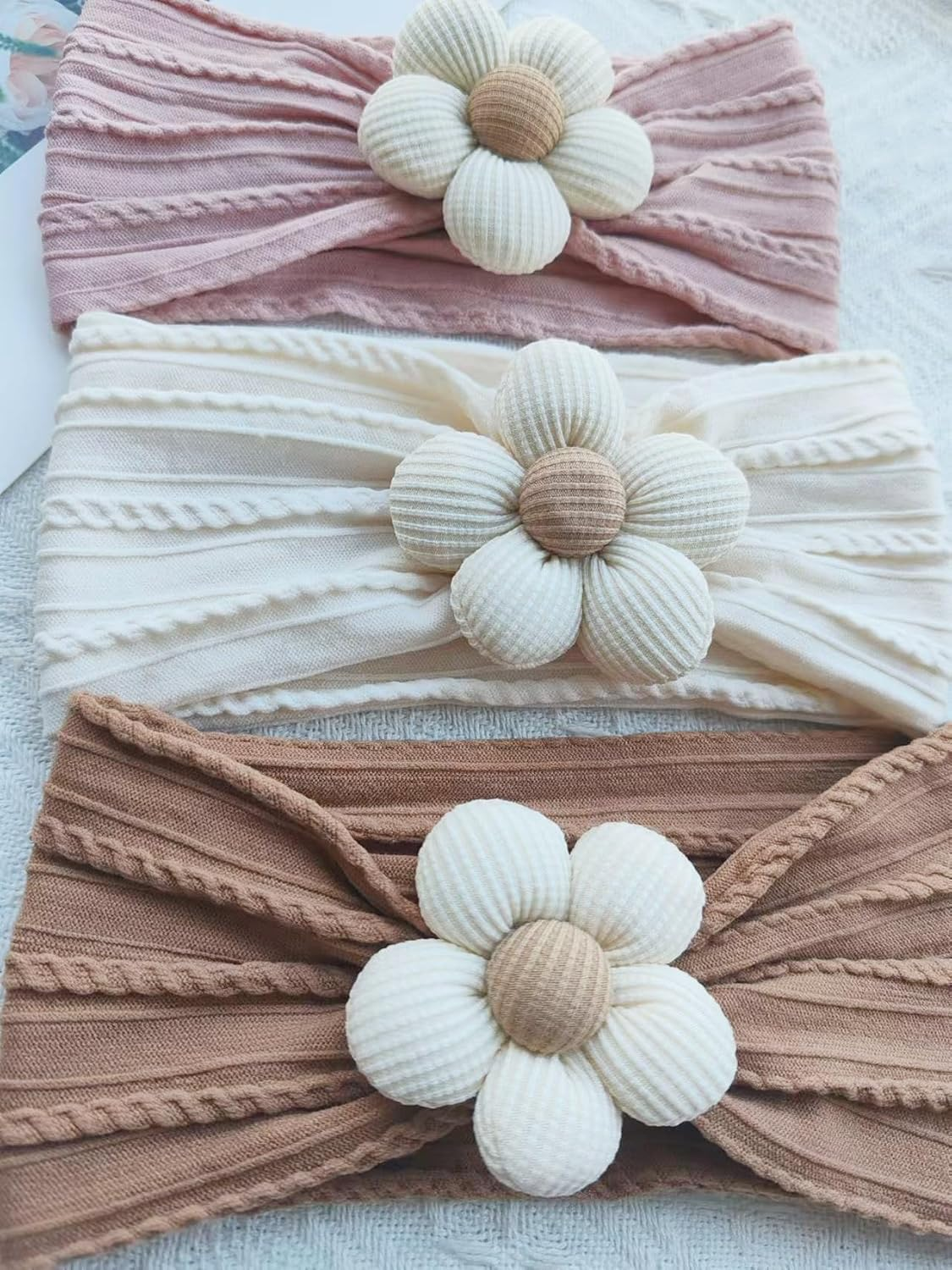 Hjiaruiky Baby Headbands Baby Girls Bows Headband Newborn Bow Handmade Soft Headbands with Bows Hairbands for Infant Toddler Black White Pink (BROWN+BEIGE+PINK) image number 5