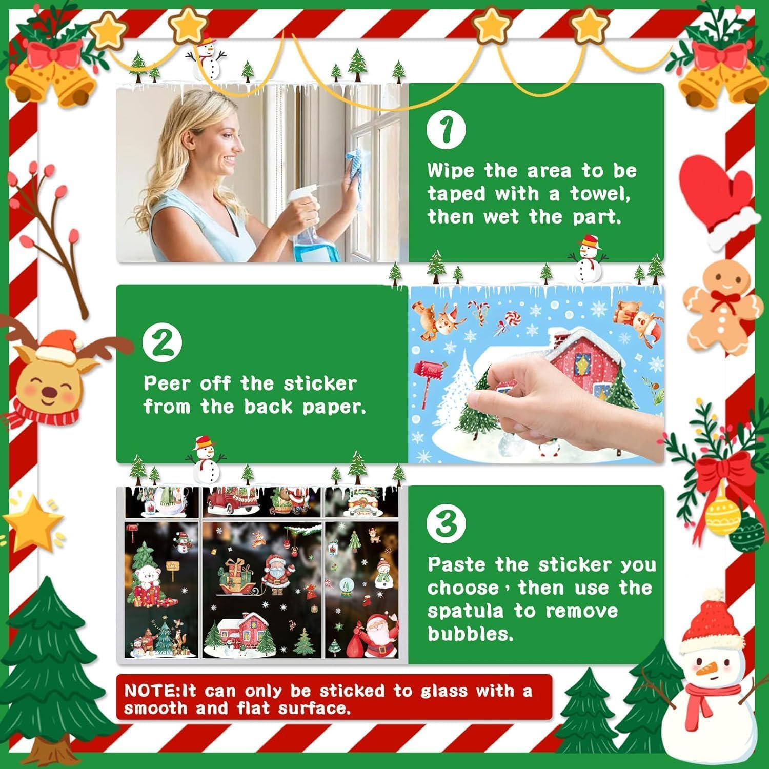 12 Sheet 260 Pcs Christmas Window Decals Stickers for Glass, PVC Double Sided Static Clings for Christmas Glass Decoration, Xmas Window Decals Gingerbread Stickers for Party Home Office Decor image number 5