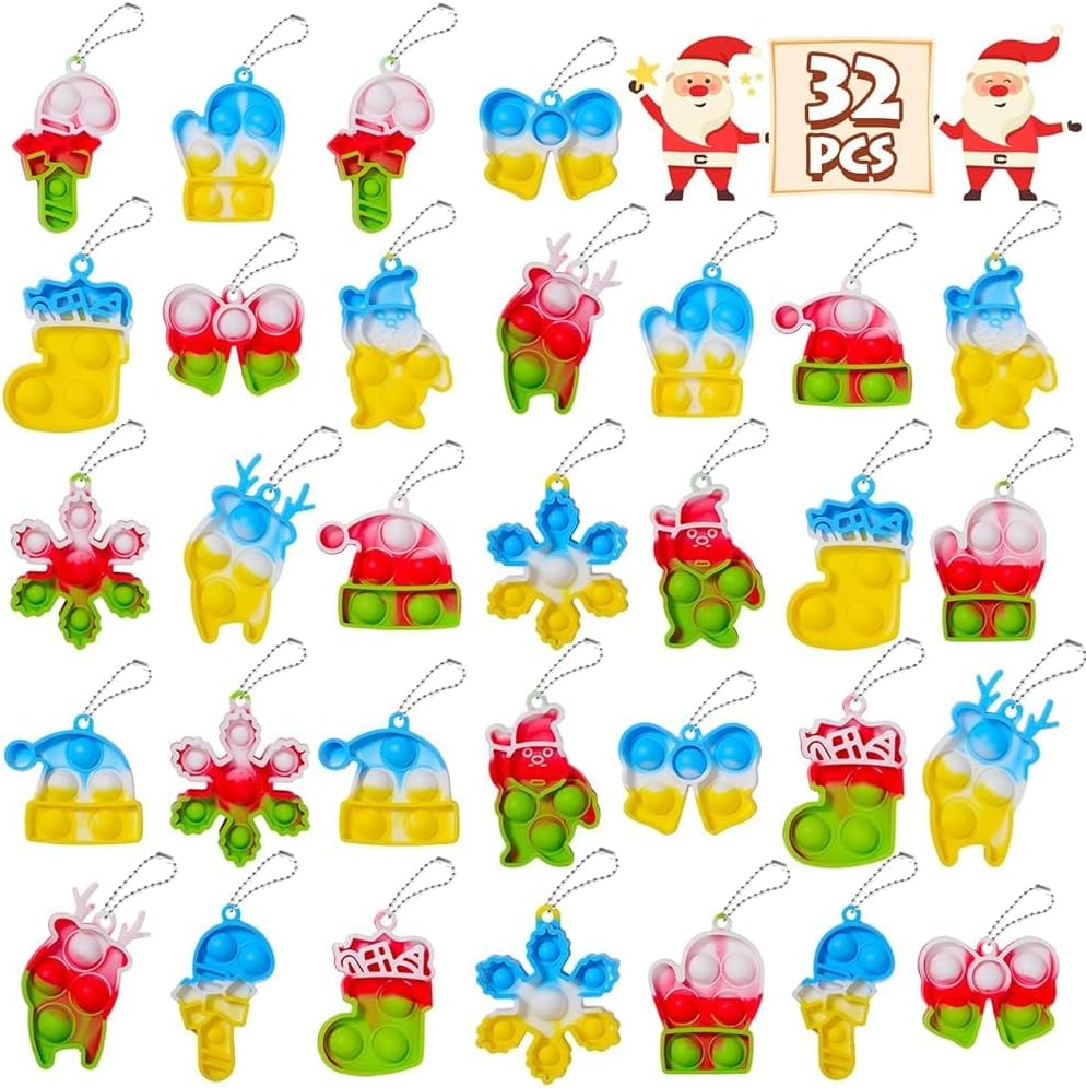 32 PCS Pop Fidget Keychain Toys: Stress Relief Silicone Bubble Sensory Toys - Party Favors for Kids 8 - 12 - Birthday Gifts Christmas Tree Stocking image number 3
